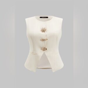 Micas Elegant Cream Sleeveless vest with Gold Accents 0XL